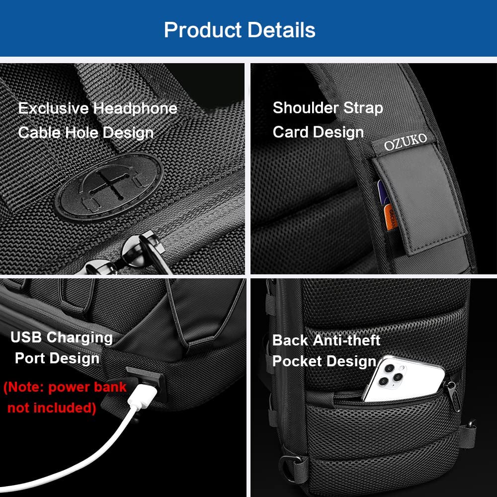 OZUKO Sling Backpack USB Anti-Theft Men'S Chest Bag Casual Shoulder Bag - Image 5